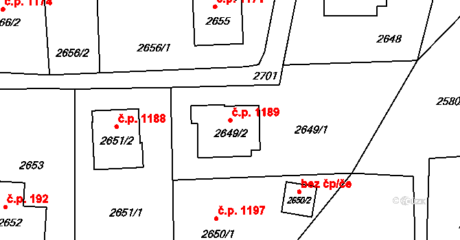 Horní Suchá 1189 na parcele st. 2649/2 v KÚ Horní Suchá, Katastrální mapa