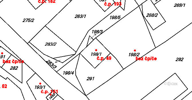 Hrabenov 49, Ruda nad Moravou na parcele st. 198/1 v KÚ Hrabenov, Katastrální mapa