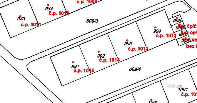 Neratovice 1014 na parcele st. 992 v KÚ Neratovice, Katastrální mapa