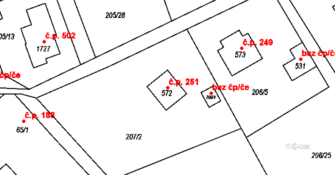 Brunšov 251, Hradištko na parcele st. 572 v KÚ Hradištko pod Medníkem, Katastrální mapa
