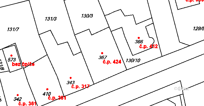 Rudná 424 na parcele st. 367 v KÚ Dušníky u Rudné, Katastrální mapa
