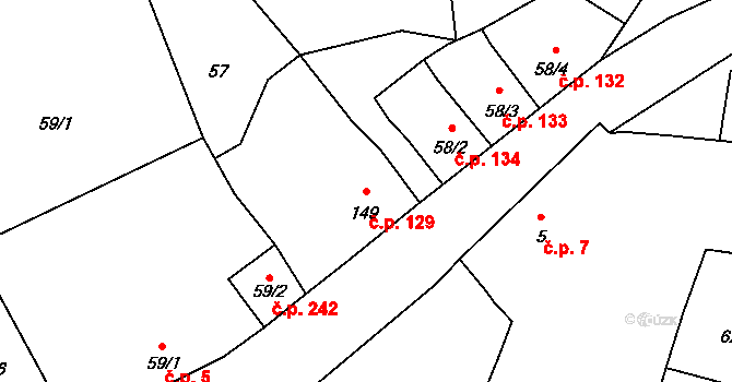 Nučice 129 na parcele st. 149 v KÚ Nučice u Rudné, Katastrální mapa
