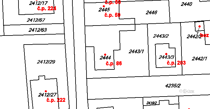 Cihelny 86, Jaroměř na parcele st. 2444 v KÚ Jaroměř, Katastrální mapa