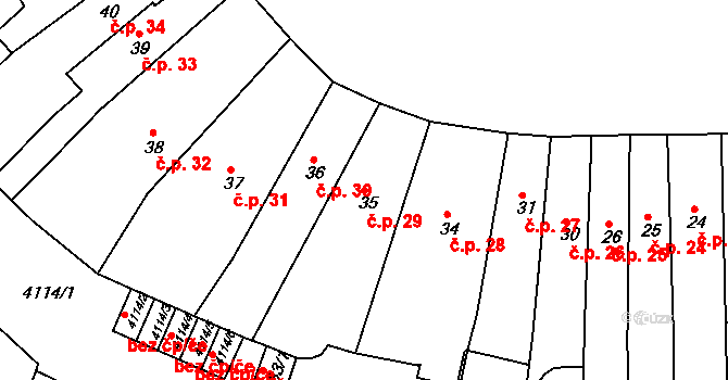 Jaroměř 29 na parcele st. 35 v KÚ Jaroměř, Katastrální mapa
