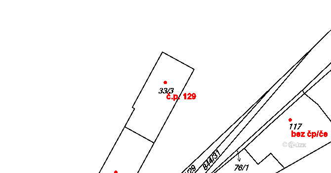 Vřeskovice 129 na parcele st. 33/3 v KÚ Vřeskovice, Katastrální mapa