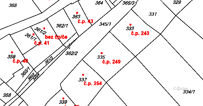 Olešnice 249 na parcele st. 335 v KÚ Olešnice na Moravě, Katastrální mapa