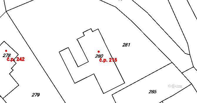 Olomučany 215 na parcele st. 280 v KÚ Olomučany, Katastrální mapa