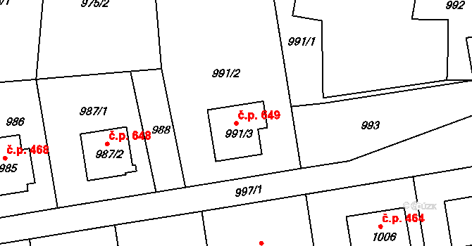 Velké Opatovice 649 na parcele st. 991/3 v KÚ Velké Opatovice, Katastrální mapa