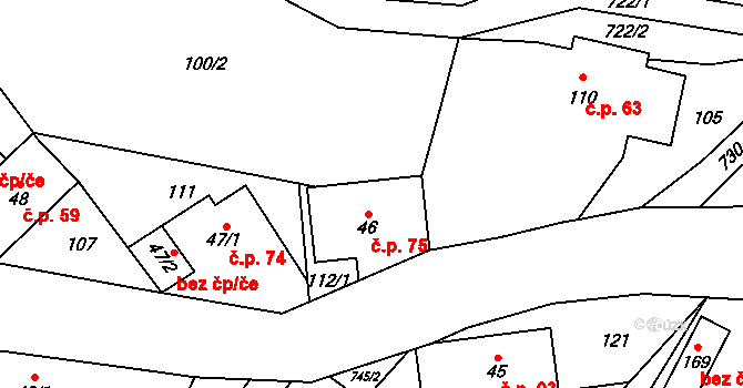 Crhov 75, Štíty na parcele st. 46 v KÚ Crhov, Katastrální mapa