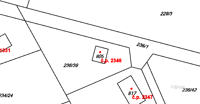 Nová Hospoda 2346, Kamenice na parcele st. 805 v KÚ Štiřín, Katastrální mapa