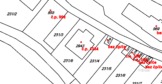 Litovel 1354 na parcele st. 2943 v KÚ Litovel, Katastrální mapa
