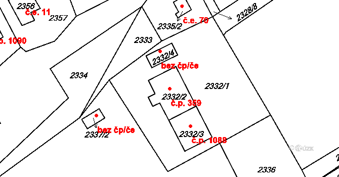 Štramberk 359 na parcele st. 2332/2 v KÚ Štramberk, Katastrální mapa