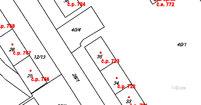 Kopřivnice 723 na parcele st. 35 v KÚ Kopřivnice, Katastrální mapa