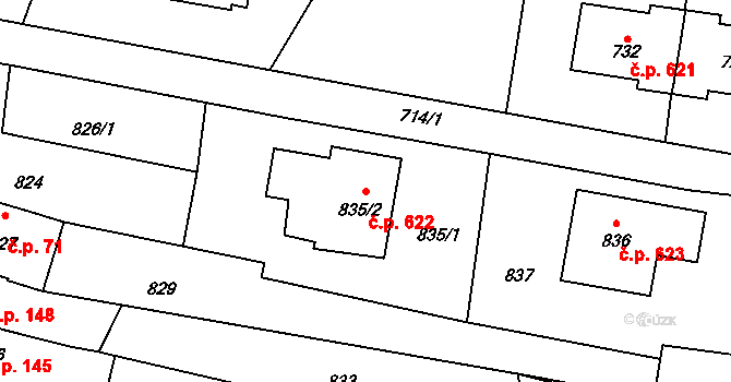 Lužná 622 na parcele st. 835/2 v KÚ Lužná u Rakovníka, Katastrální mapa