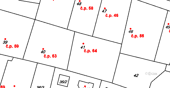 Zruč 64, Zruč-Senec na parcele st. 41 v KÚ Zruč, Katastrální mapa