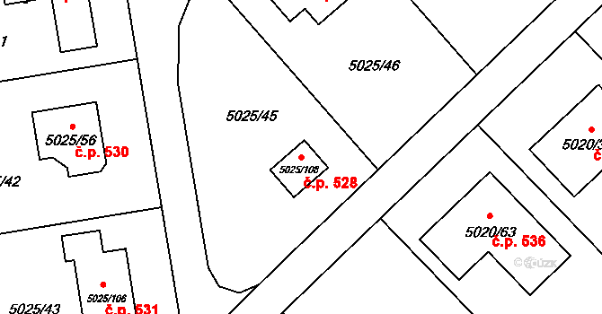 Sviadnov 528 na parcele st. 5025/108 v KÚ Sviadnov, Katastrální mapa