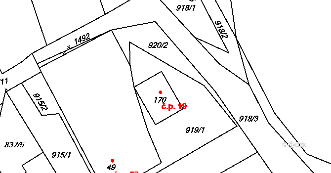 Dlouhá Ves 19 na parcele st. 170 v KÚ Dlouhá Ves u Havlíčkova Brodu, Katastrální mapa