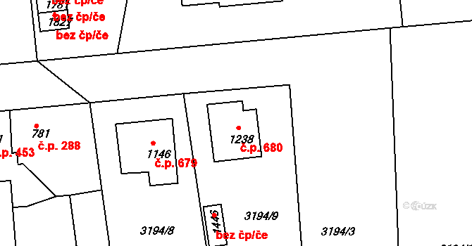 Stod 680 na parcele st. 1238 v KÚ Stod, Katastrální mapa