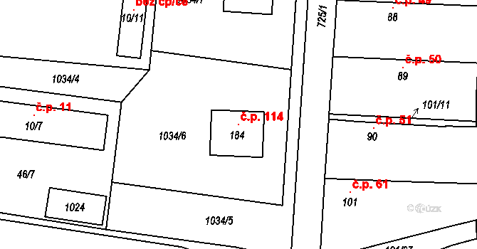 Rejšice 114, Smilovice na parcele st. 184 v KÚ Rejšice, Katastrální mapa