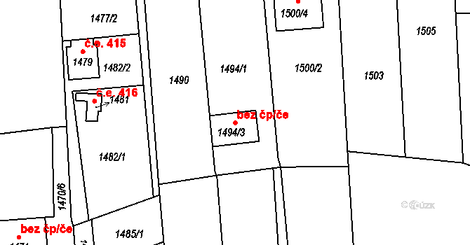 Brno 97054518 na parcele st. 1494/3 v KÚ Jundrov, Katastrální mapa
