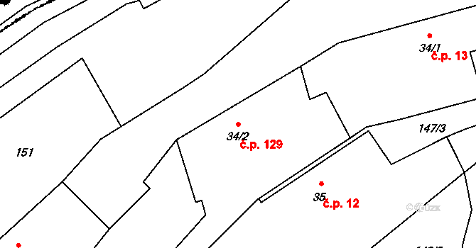 Přepychy 129 na parcele st. 34/2 v KÚ Přepychy u Opočna, Katastrální mapa