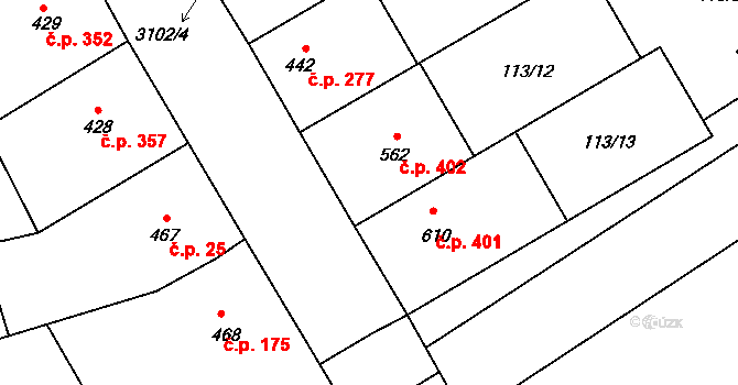 Brumovice 402 na parcele st. 562 v KÚ Brumovice, Katastrální mapa