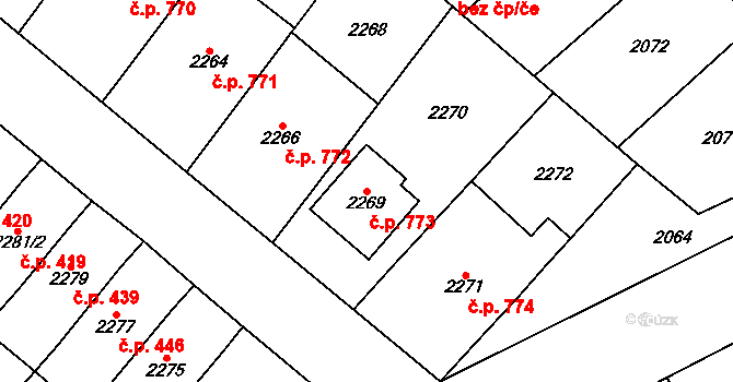 Pohořelice 773 na parcele st. 2269 v KÚ Pohořelice nad Jihlavou, Katastrální mapa