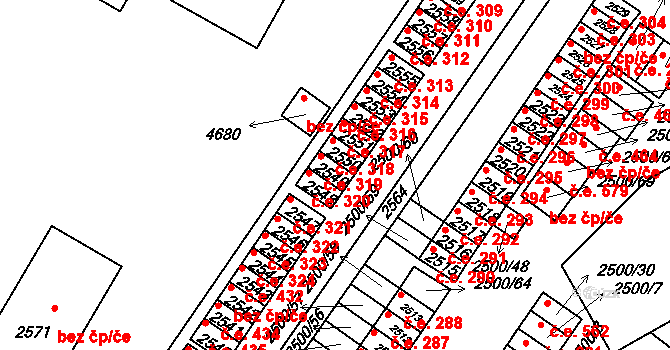 Hustopeče 319 na parcele st. 2549 v KÚ Hustopeče u Brna, Katastrální mapa
