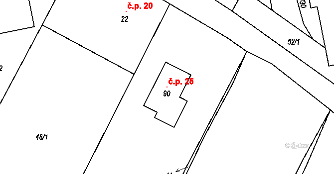 Čeraz 25, Vesce na parcele st. 90 v KÚ Čeraz, Katastrální mapa