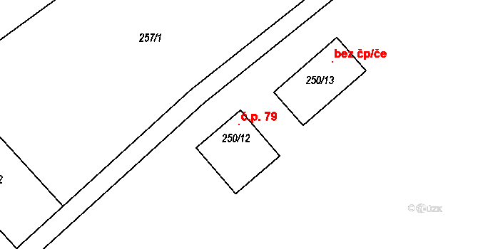 Henčov 79, Jihlava na parcele st. 250/12 v KÚ Henčov, Katastrální mapa
