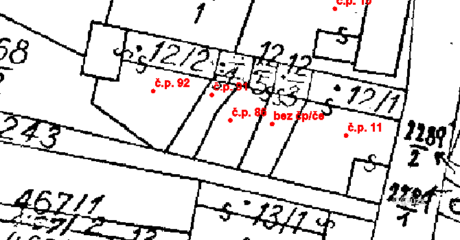 Ctidružice 86 na parcele st. 12/5 v KÚ Ctidružice, Katastrální mapa