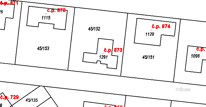 Hovorčovice 873 na parcele st. 1291 v KÚ Hovorčovice, Katastrální mapa