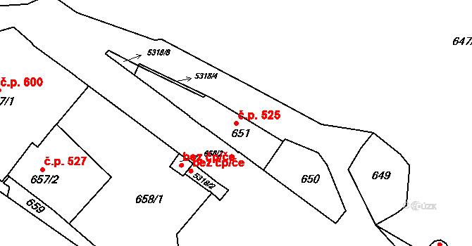 Znojmo 525 na parcele st. 651 v KÚ Znojmo-město, Katastrální mapa