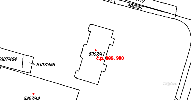 Přerov I-Město 989,990, Přerov na parcele st. 5307/41 v KÚ Přerov, Katastrální mapa