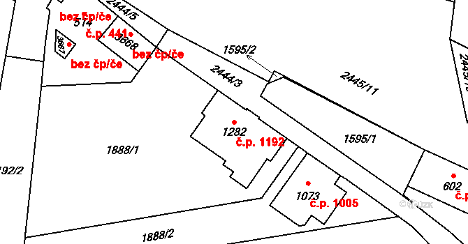 Hranice I-Město 1192, Hranice na parcele st. 1282 v KÚ Hranice, Katastrální mapa