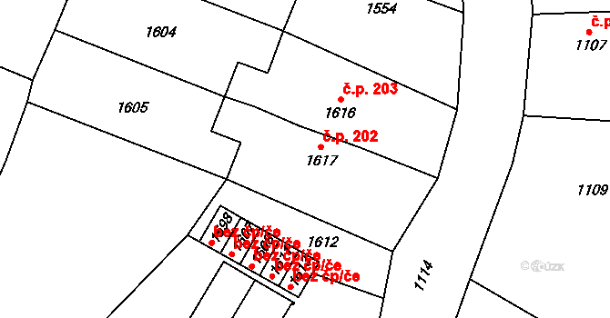 Potštát 202 na parcele st. 1617 v KÚ Potštát, Katastrální mapa