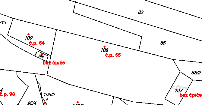 Opočnice 55 na parcele st. 108 v KÚ Opočnice, Katastrální mapa