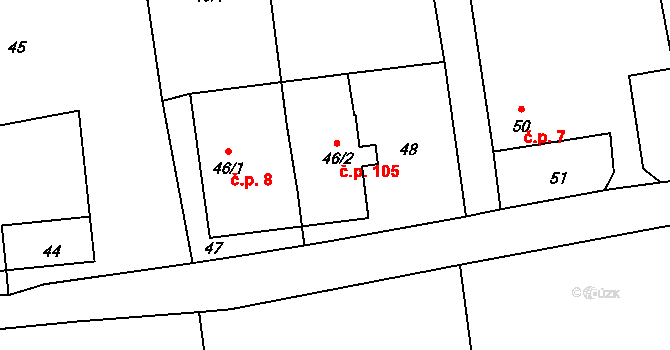 Hranice 105 na parcele st. 46/2 v KÚ Hranice u Nových Hradů, Katastrální mapa