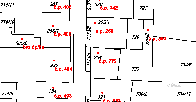 Lišov 772 na parcele st. 264 v KÚ Lišov, Katastrální mapa