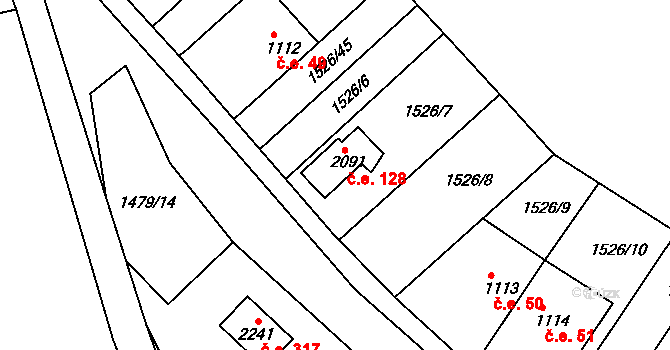 Suchá 128, Jáchymov na parcele st. 2091 v KÚ Jáchymov, Katastrální mapa