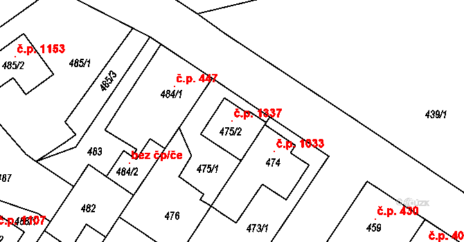 Třemošná 1337 na parcele st. 475/2 v KÚ Třemošná, Katastrální mapa