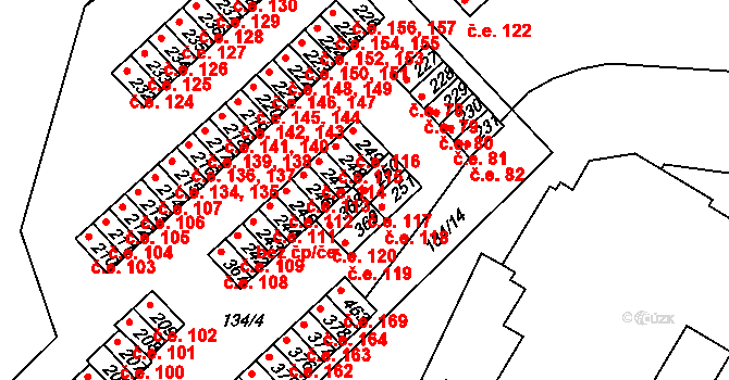 Staré Hory 117, Jihlava na parcele st. 250 v KÚ Staré Hory, Katastrální mapa