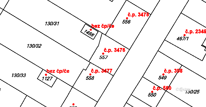 Jihlava 3476 na parcele st. 557 v KÚ Bedřichov u Jihlavy, Katastrální mapa