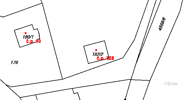 Lyžbice 328, Třinec na parcele st. 182/2 v KÚ Lyžbice, Katastrální mapa