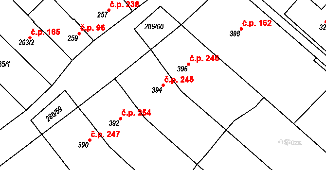 Zarazice 245, Veselí nad Moravou na parcele st. 394 v KÚ Zarazice, Katastrální mapa