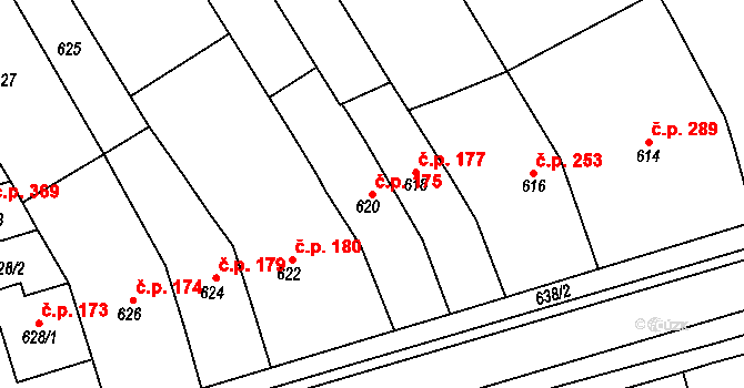 Rousínov 175 na parcele st. 620 v KÚ Rousínov u Vyškova, Katastrální mapa