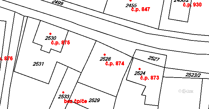 Pod Cvilínem 874, Krnov na parcele st. 2528 v KÚ Opavské Předměstí, Katastrální mapa