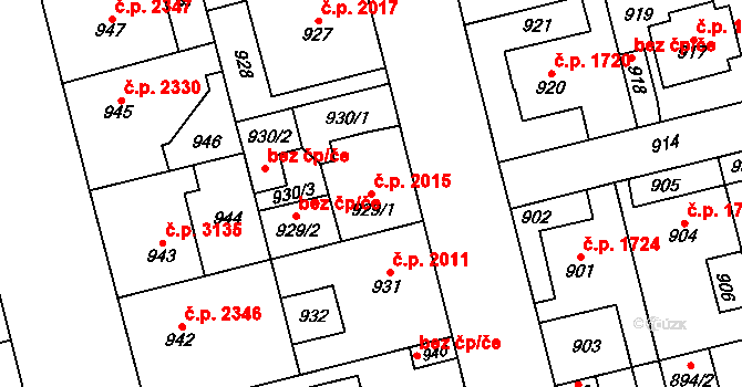 Kladno 2015 na parcele st. 929/1 v KÚ Kladno, Katastrální mapa