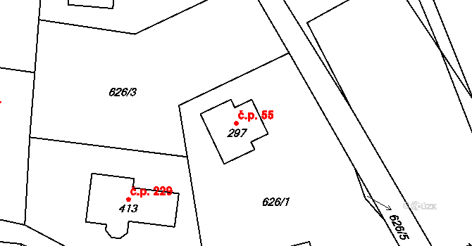 Rychaltice 55, Hukvaldy na parcele st. 297 v KÚ Rychaltice, Katastrální mapa