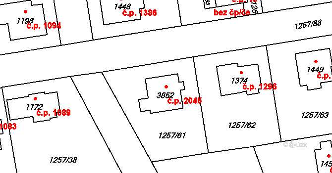 Šumperk 2045 na parcele st. 3852 v KÚ Šumperk, Katastrální mapa